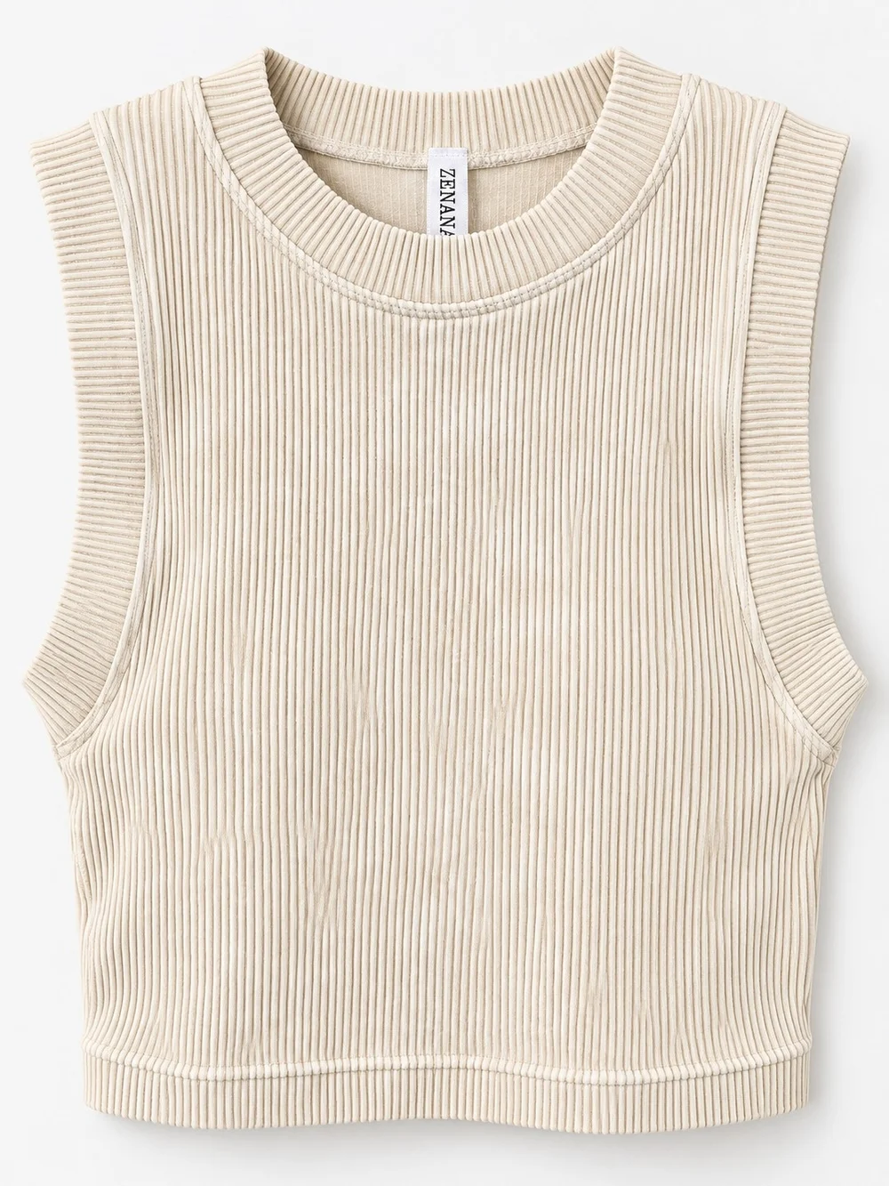 ZENANA Cream Ribbed Sleeveless Brami Top L/XL